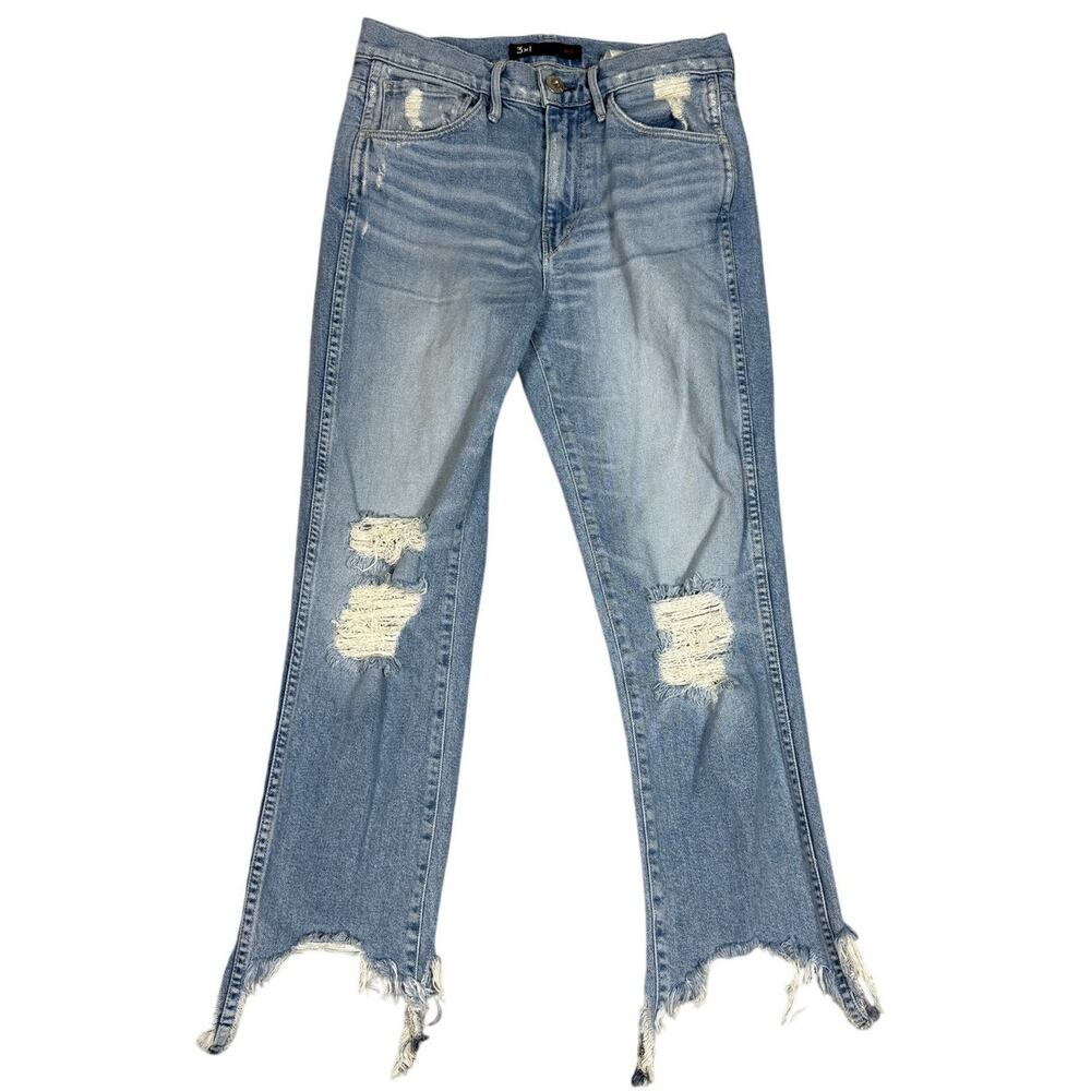 3X1 Womens Size 25 Blue Cropped Distressed Fray Hem Jeans